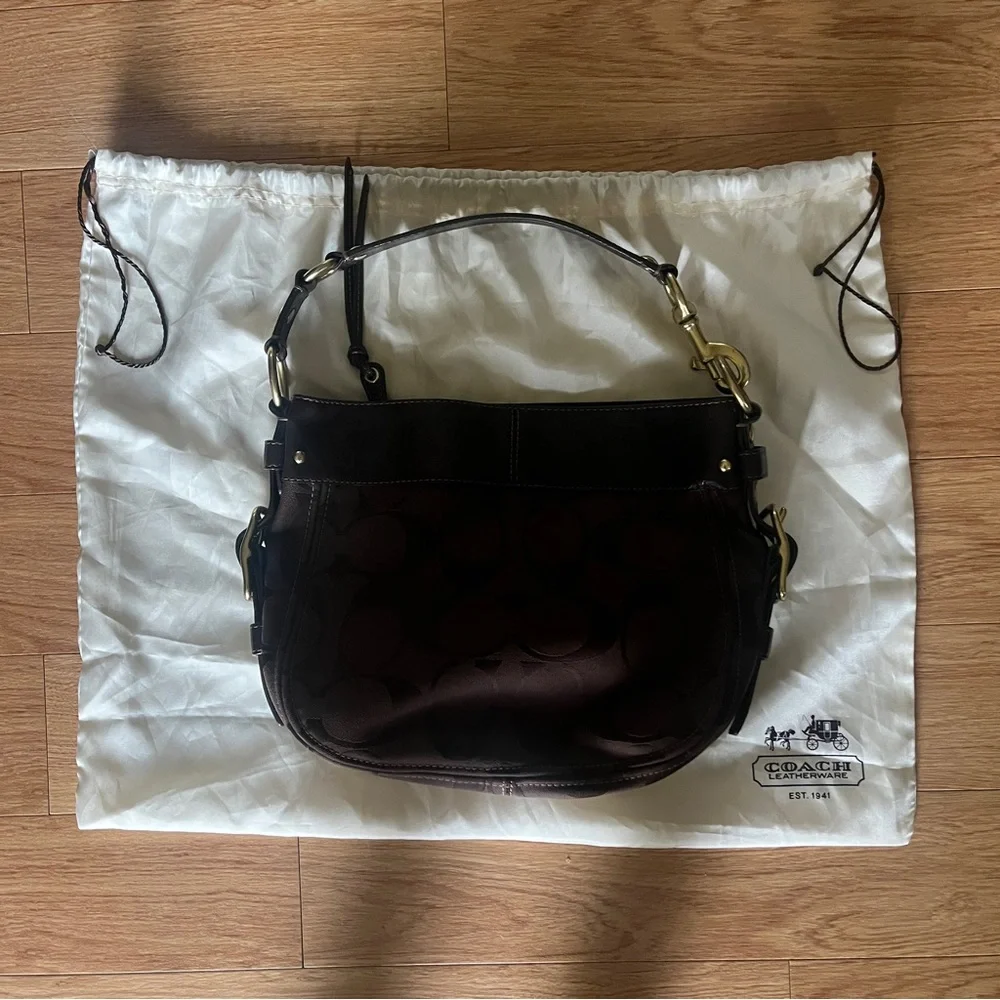 COACH Chocolate Brown Monogram Shoulder Bag - Picture 2 of 13
